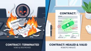 Ilustración comparativa entre un contrato nulo de pleno derecho y un contrato anulable.