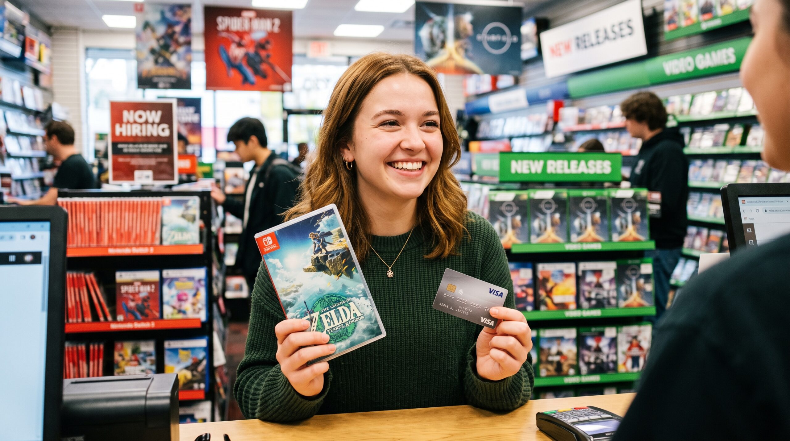 Joven comprando un videojuego físico utilizando el saldo del Bono Cultural.